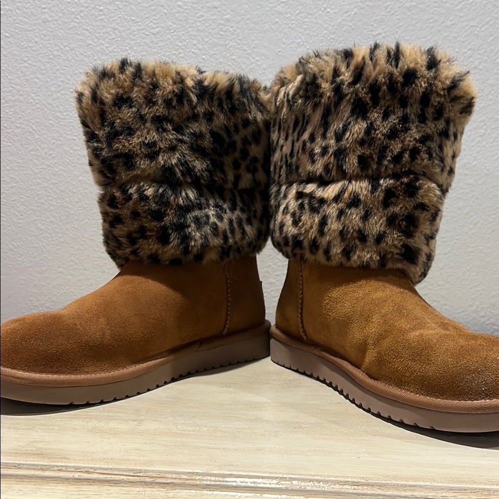 Koolaburra Brown Winter Rain Boots with Fur Trim